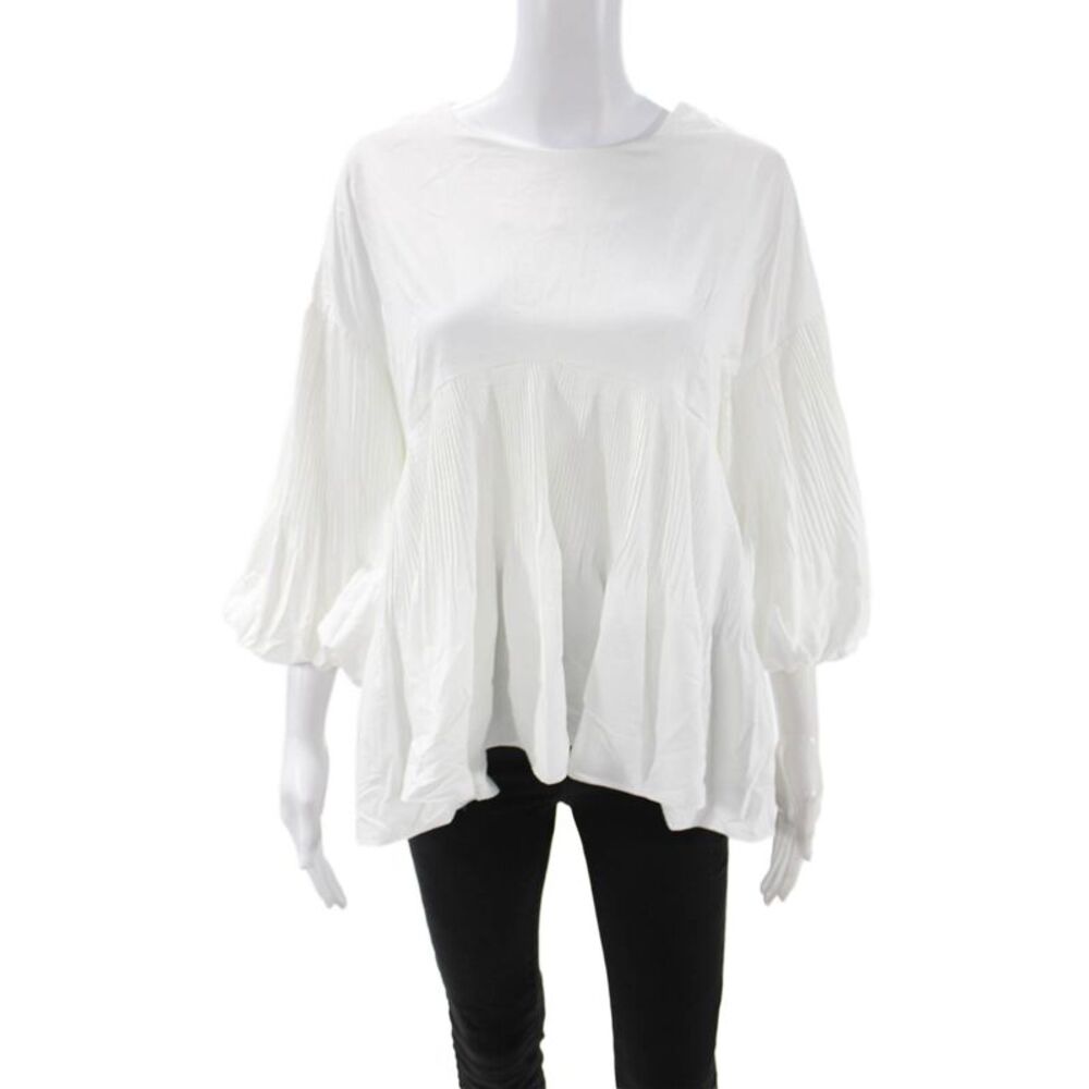 Style Mafia Womens Bohemian White Round Neck 3/4 Sleeve Blouse Size S